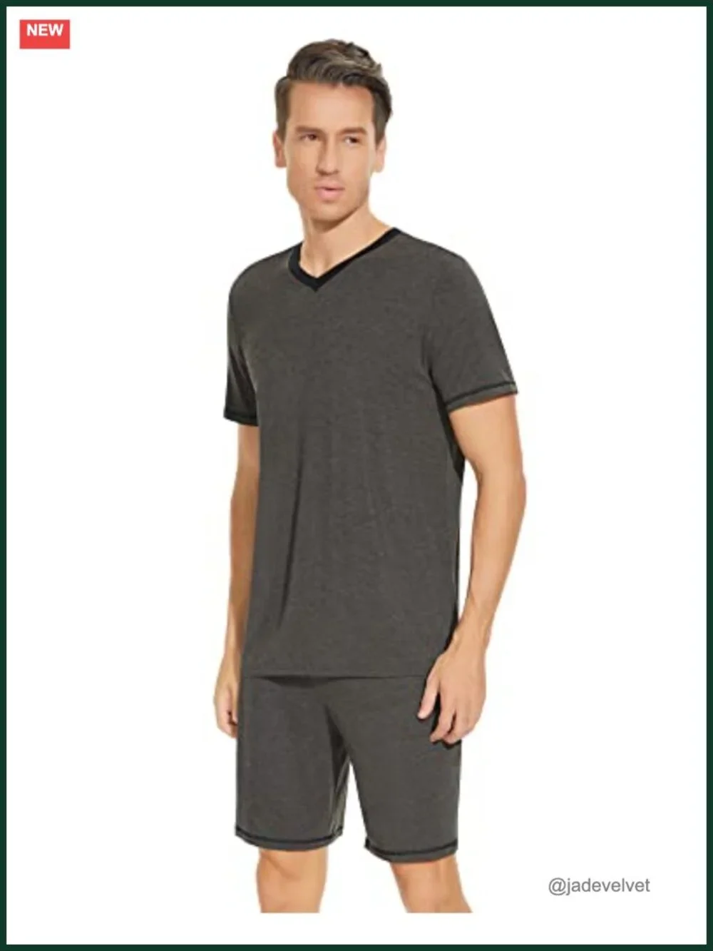 Men's Viscose Bamboo Pajama Set Short Sleeve V Neck Sleepwear Loungewear